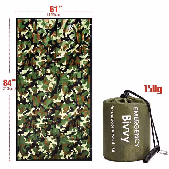 Estoque de sacos de dormir estilo múmia de acantonamento de emergência com saco de coisas ao ar livre tecido de nylon caminhada térmica China saco de dormir